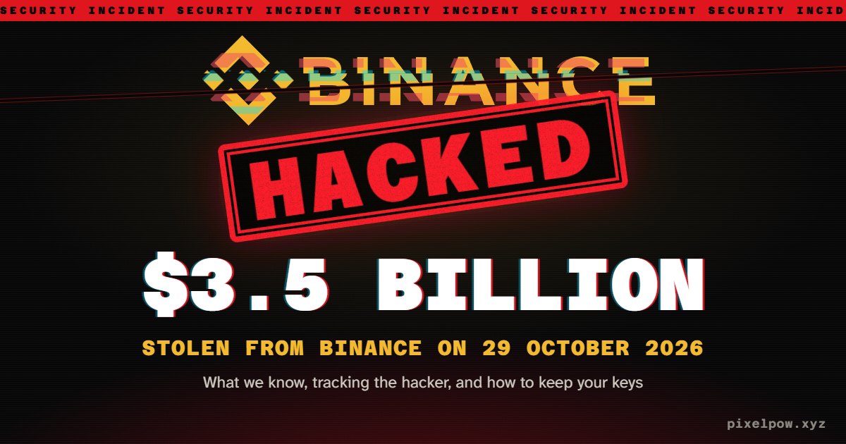 The Binance logo crossed by a HACKED stamp: $3.5 billion stolen on 29 October 2026