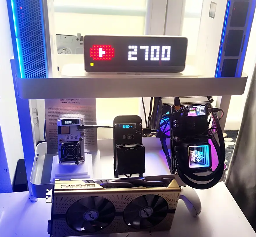 All the gear on the shelf, with the network display